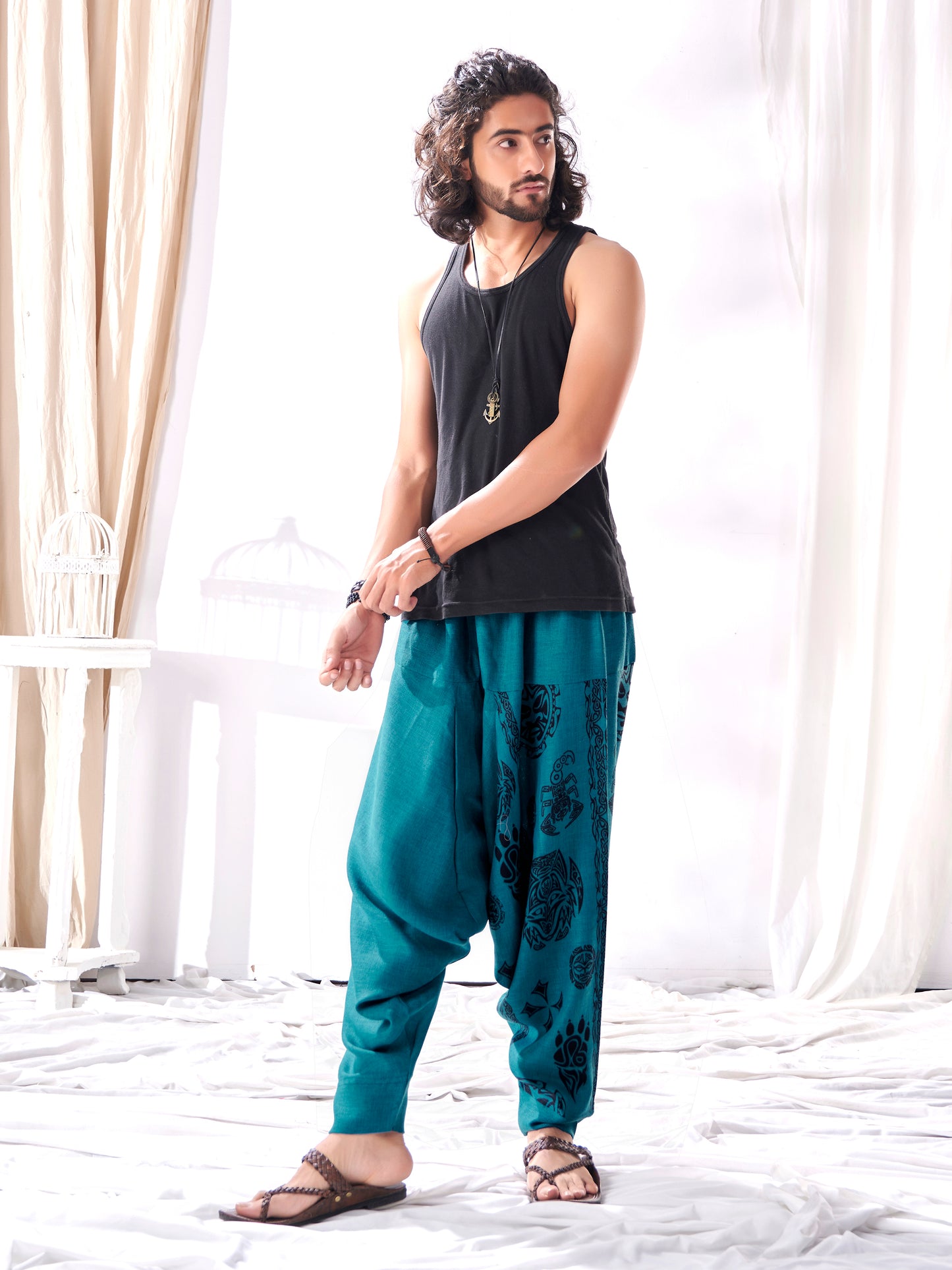 Men's Tribal Print High Waist Hippy Harem Pants Yoga Dance Unisex Travel Track Pant