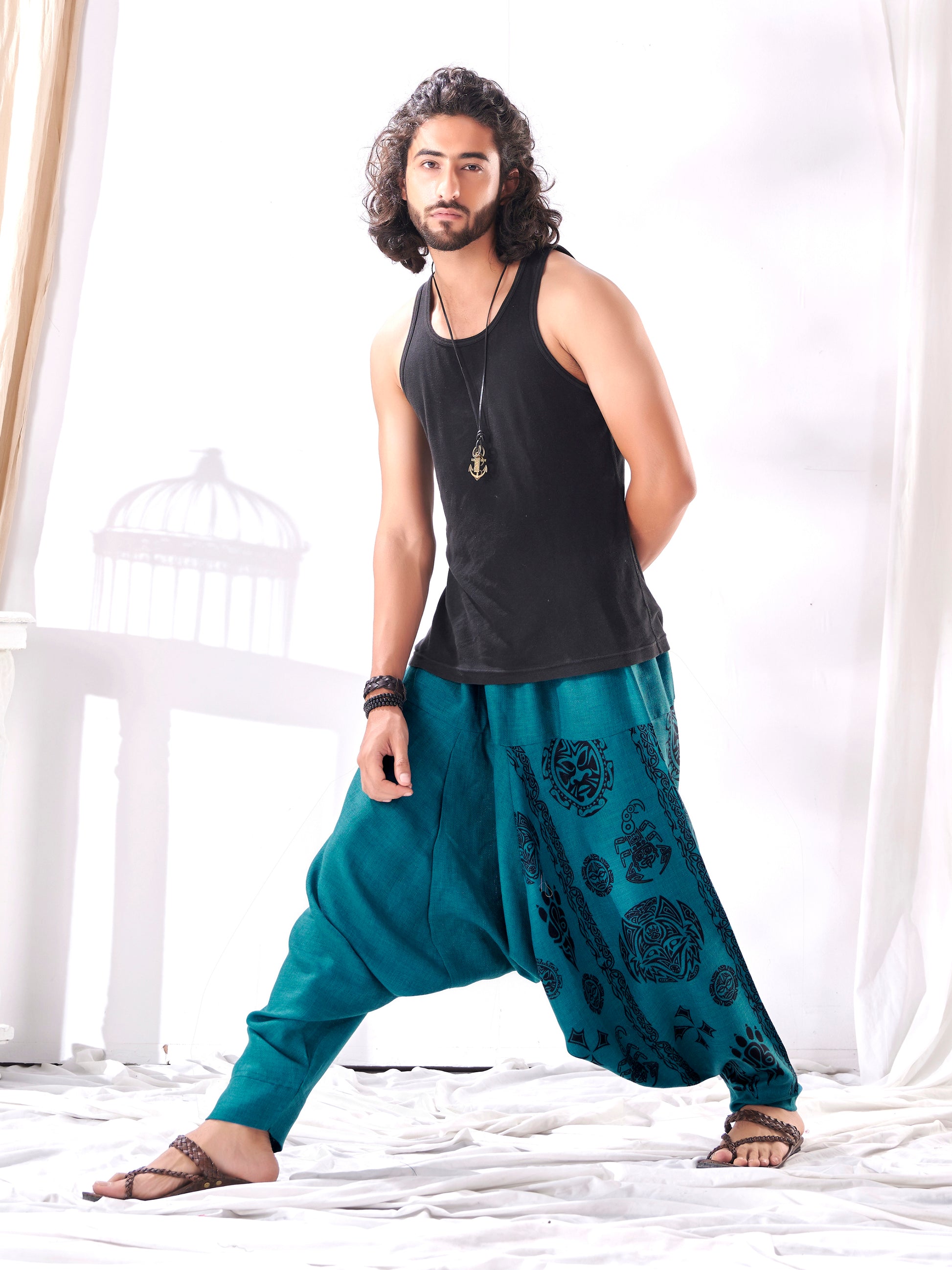 Men's Tribal Print High Waist Hippy Harem Pants Yoga Dance Unisex Travel Track Pant