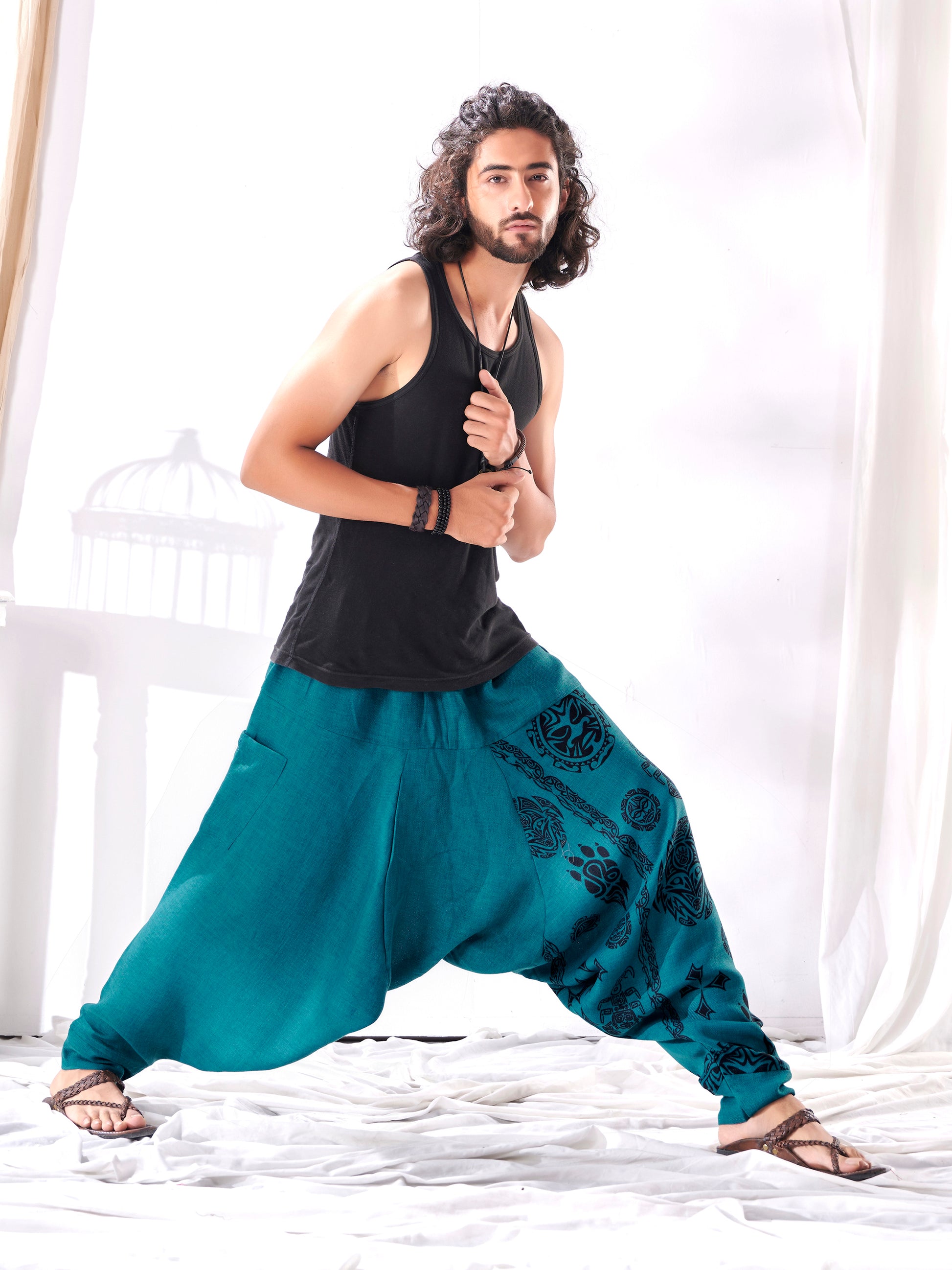 Men's Tribal Print High Waist Hippy Harem Pants Yoga Dance Unisex Travel Track Pant