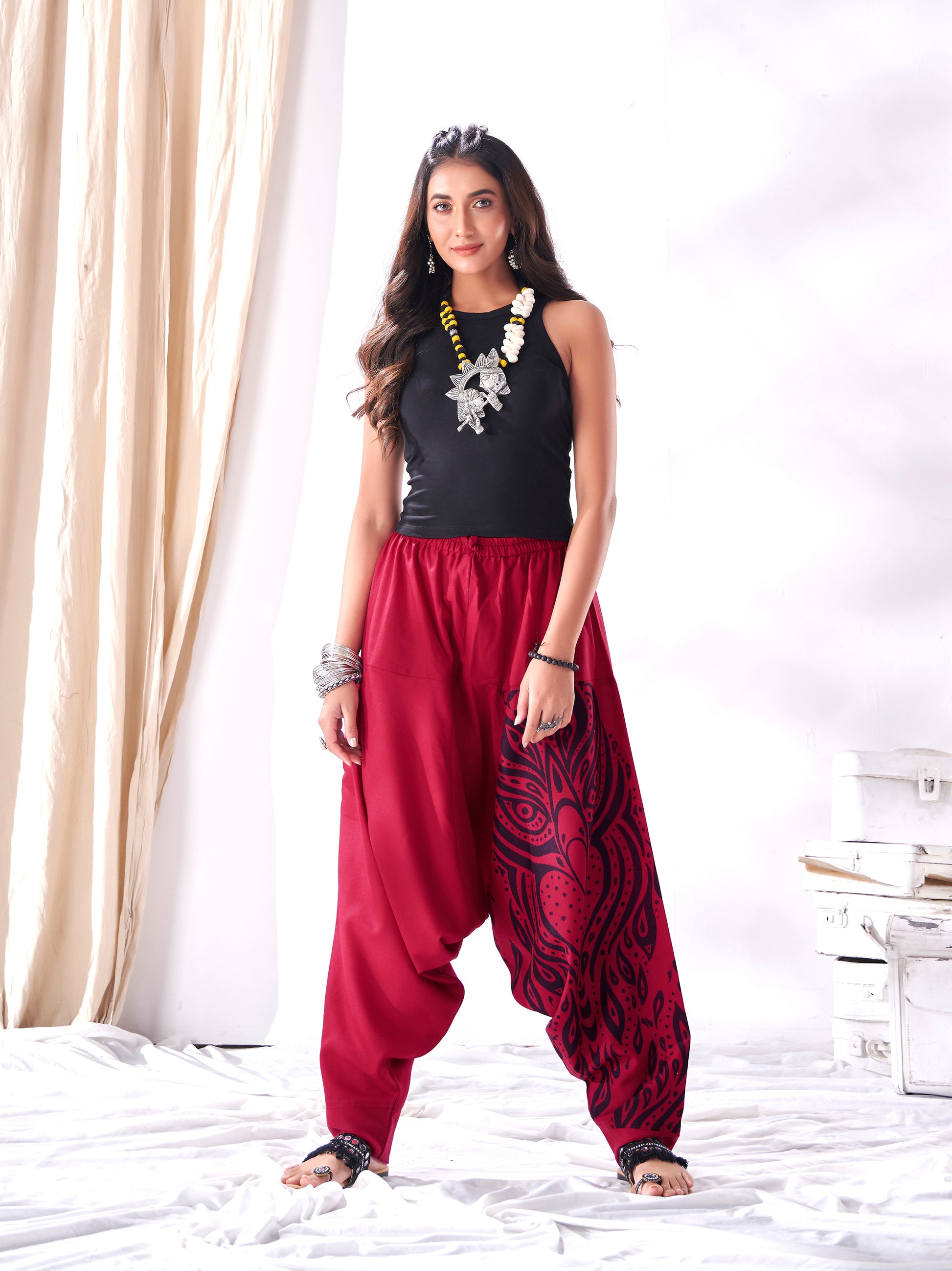 Buy Red Owl Bohemian Hippy Aladdin Balloon Harem Pants For Travel Yoga  Dance – Enimane