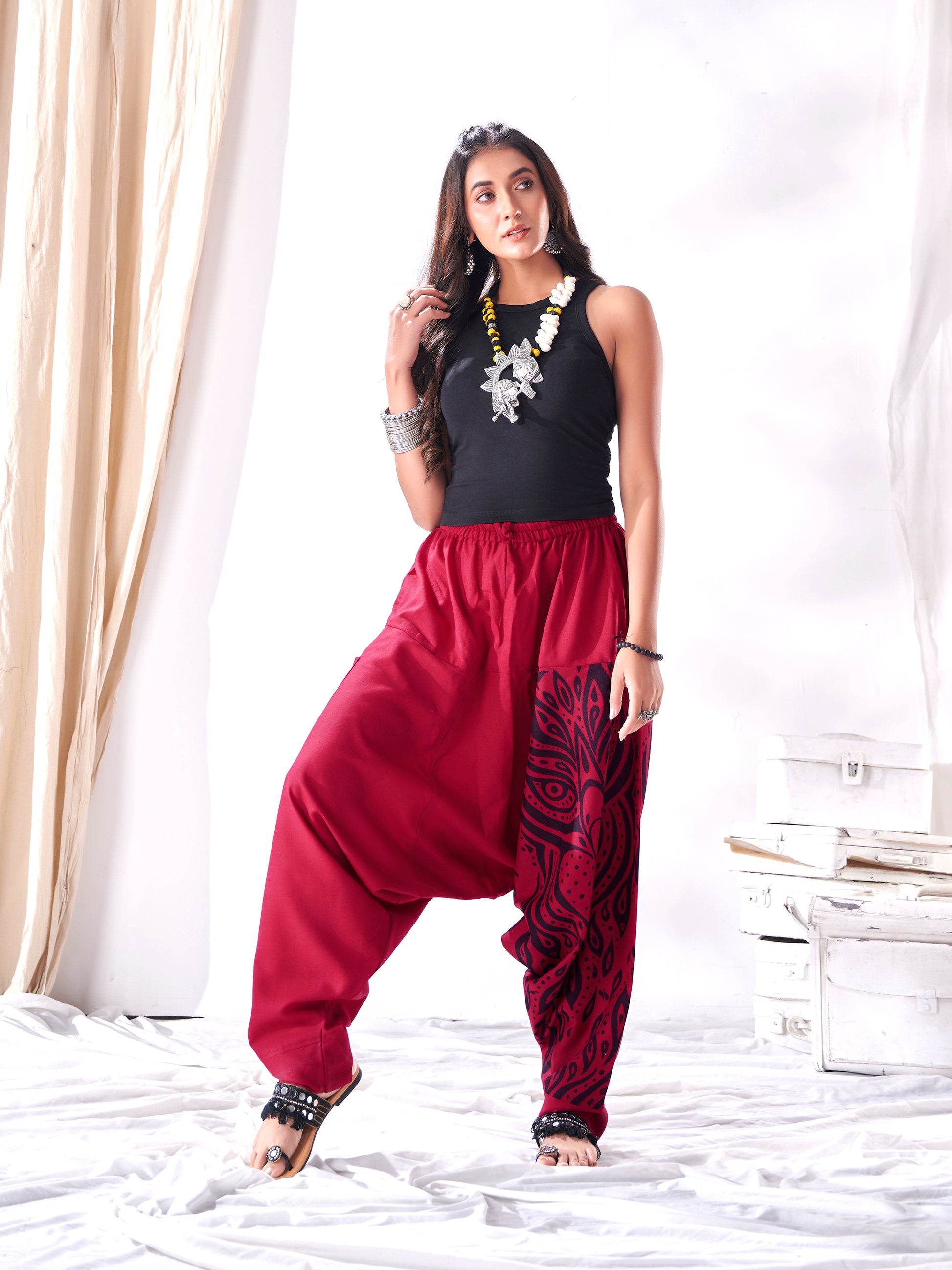 Buy Red Owl Bohemian Hippy Aladdin Balloon Harem Pants For Travel Yoga Dance