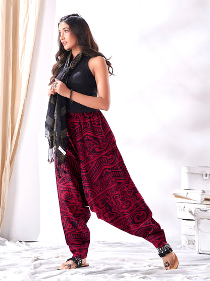 Buy Women's Arabic Vintage Boho Hippy Red Harem Pants Aladdin Balloon Pyjamas 