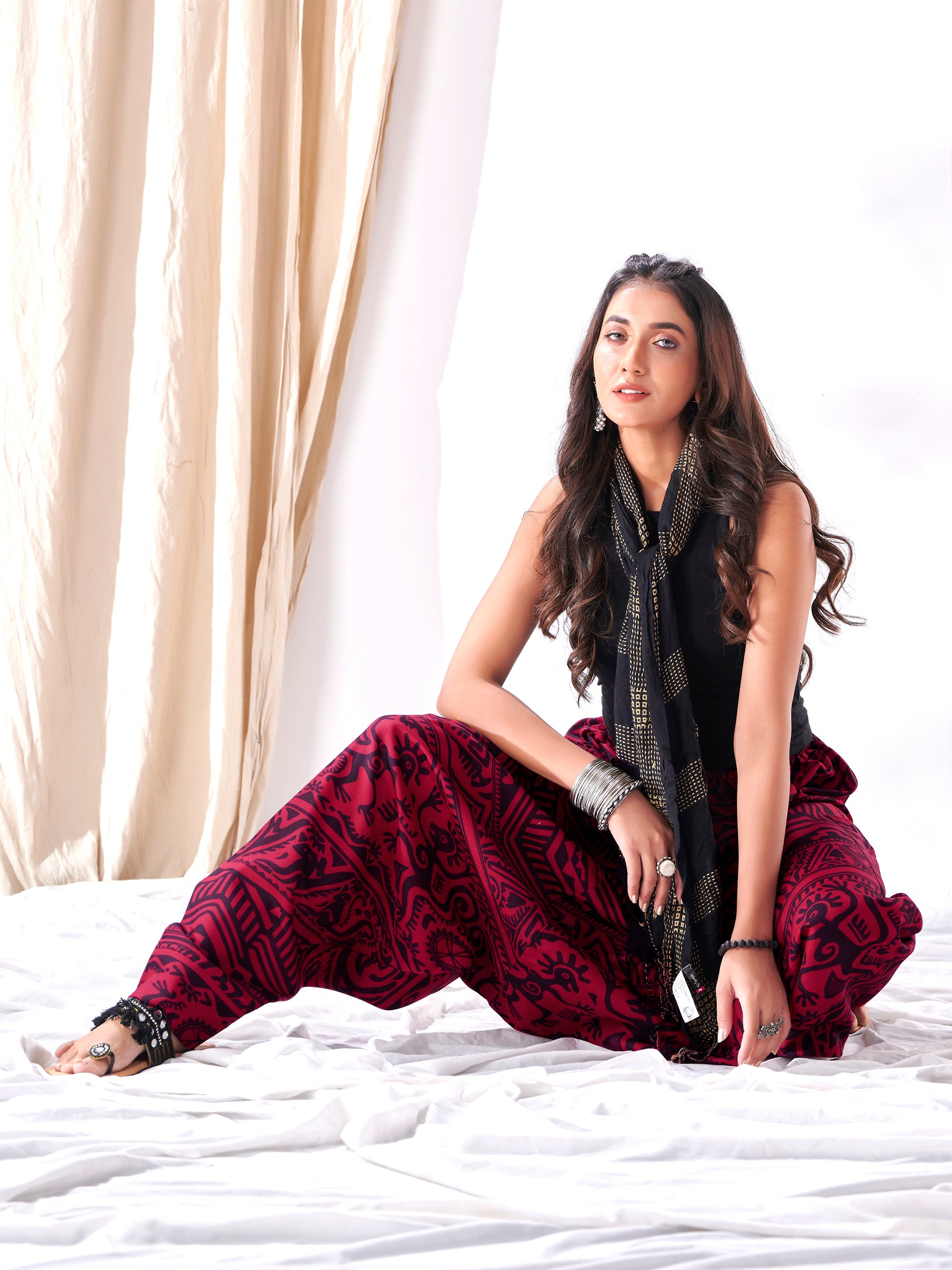 Buy Women's Arabic Vintage Boho Hippy Red Harem Pants Aladdin Balloon Pyjamas 