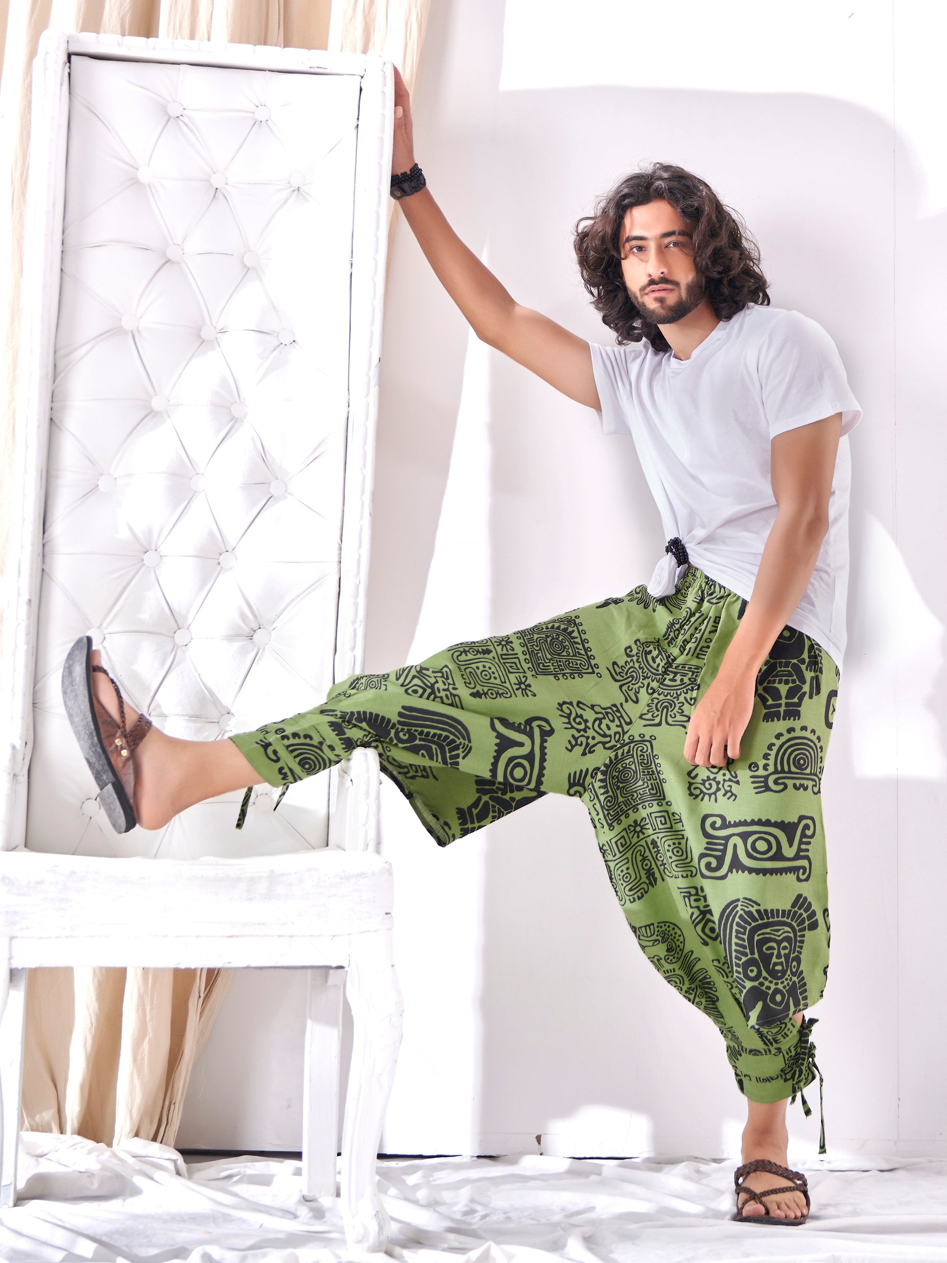 Men's Afghani Arabic Print Bohemian Hippy Harem Pant For Yoga Dance Unisex Travel Track