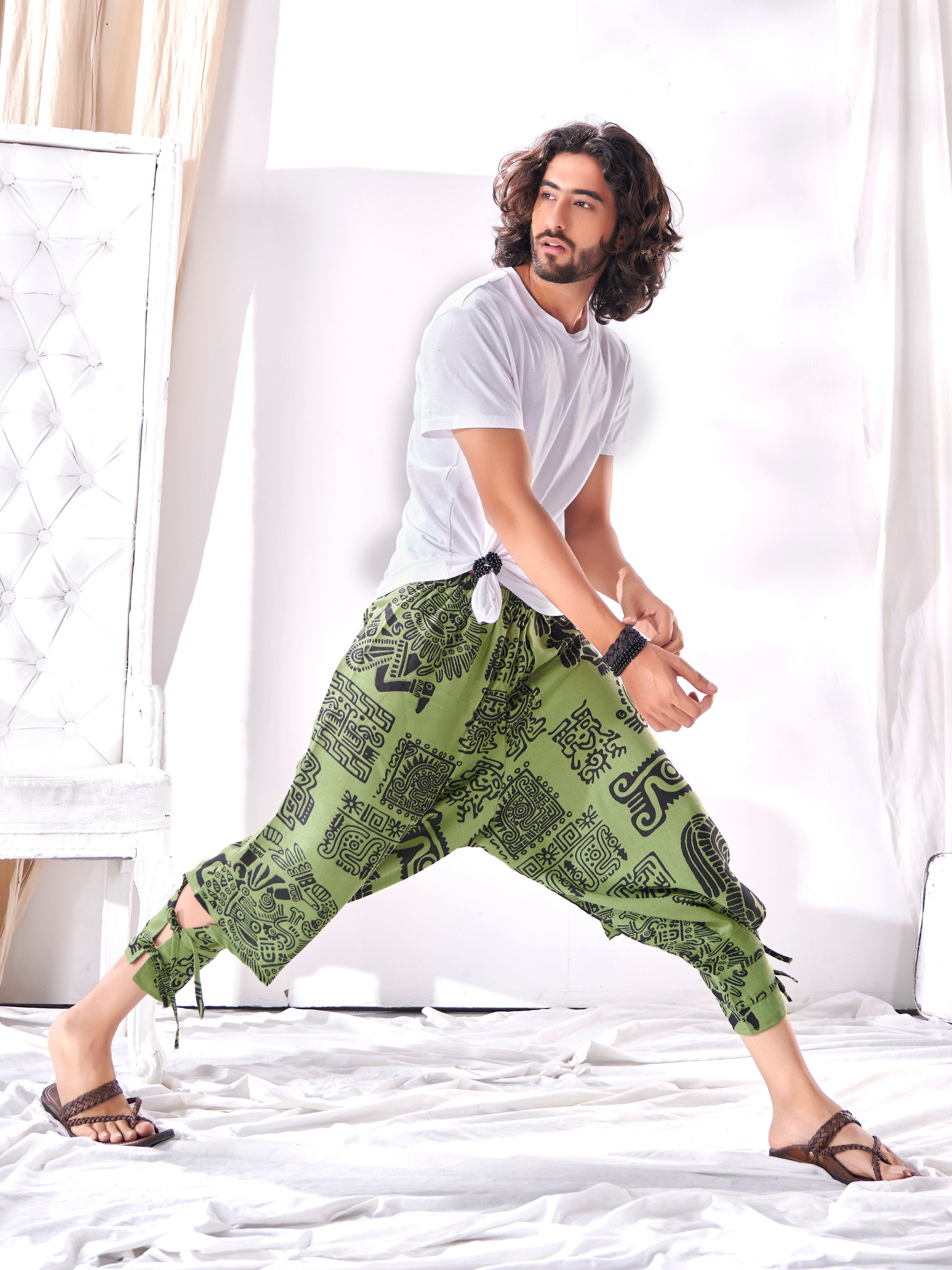 Men's Afghani Arabic Print Bohemian Hippy Harem Pant For Yoga Dance Unisex Travel Track