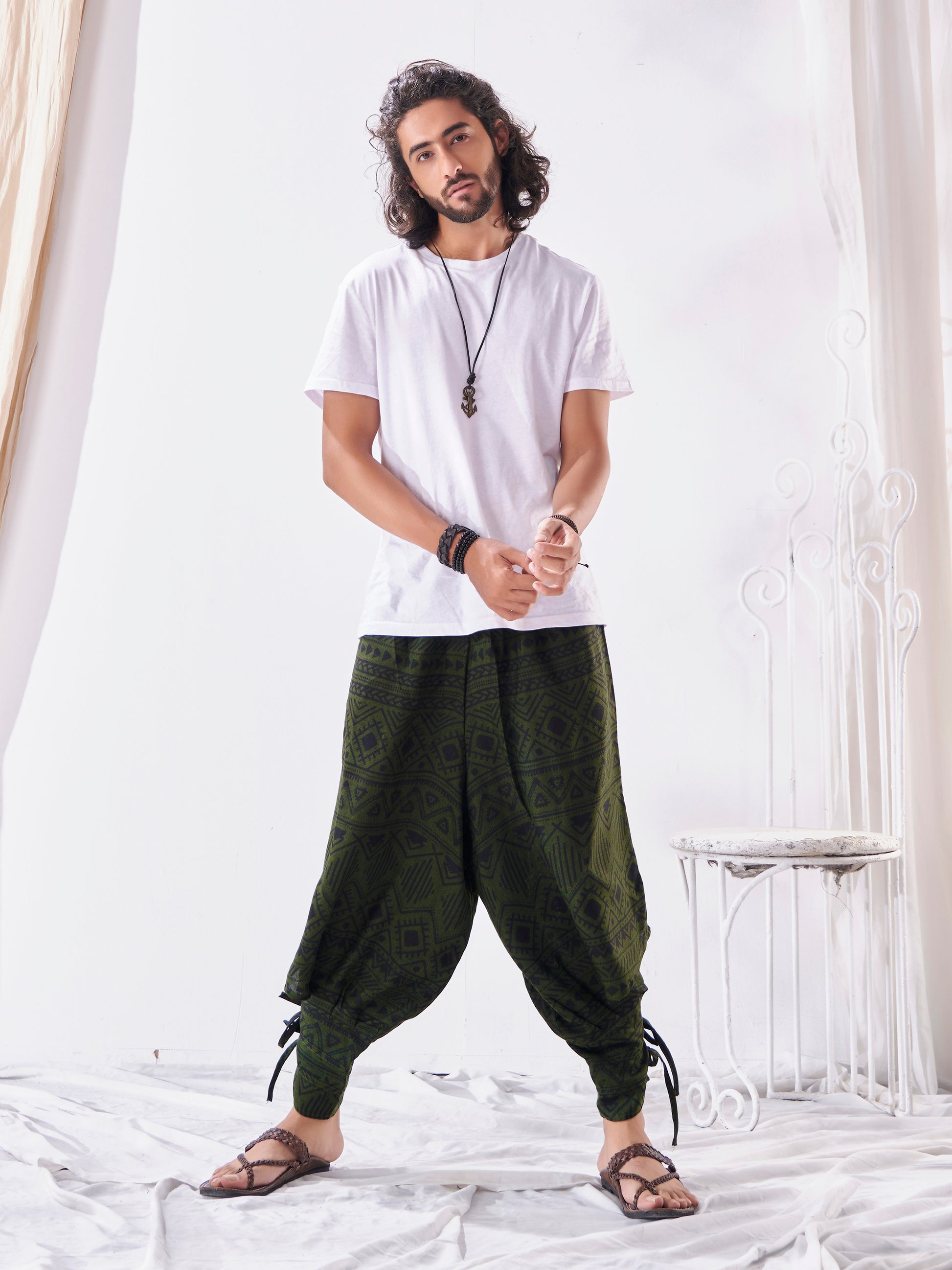 Buy Men's Green Thai Boho Hippy Harem Pants For Travel Track Hippie Unisex Pant