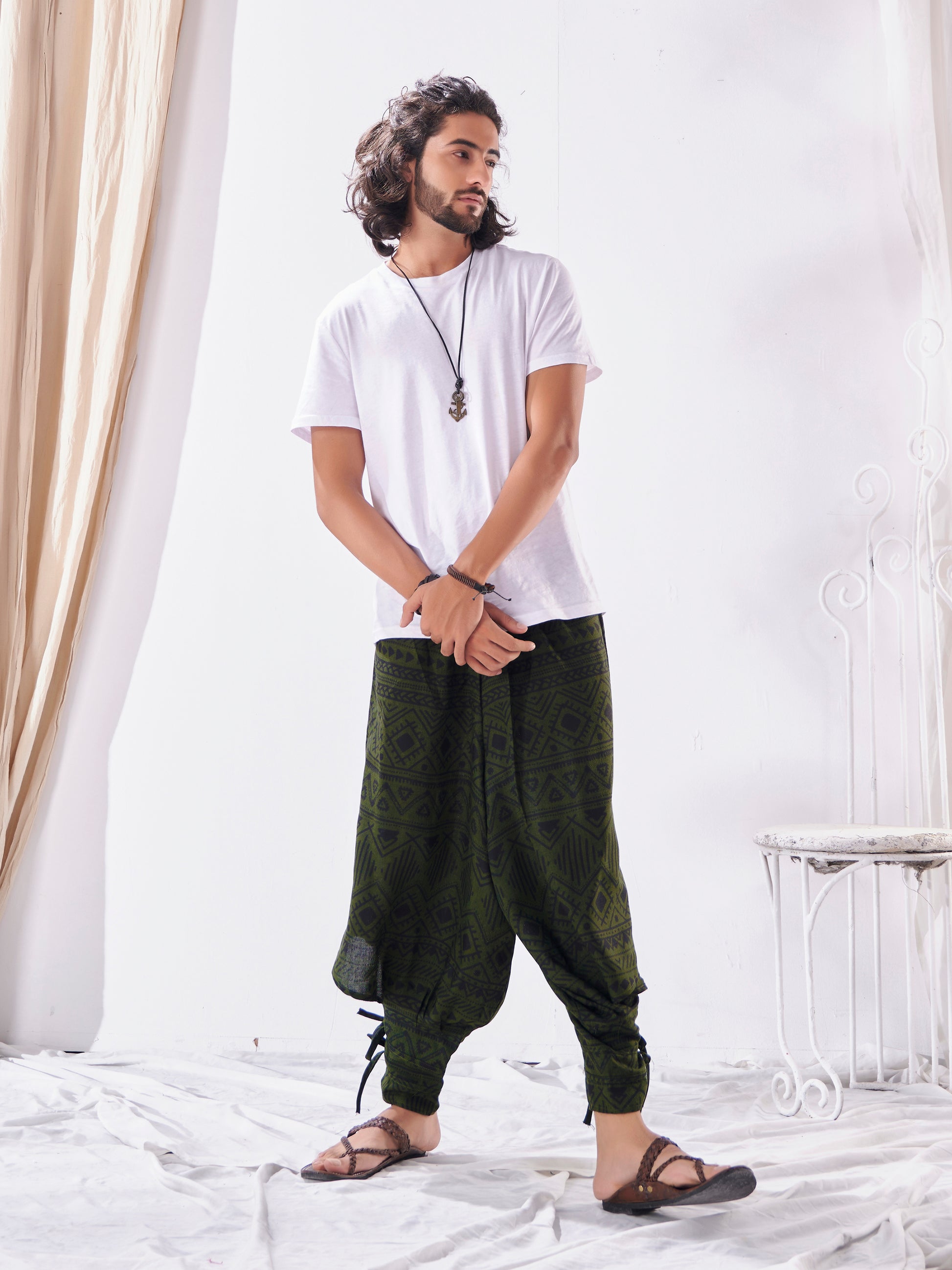Buy Men's Green Thai Boho Hippy Harem Pants For Travel Track Hippie Unisex Pant