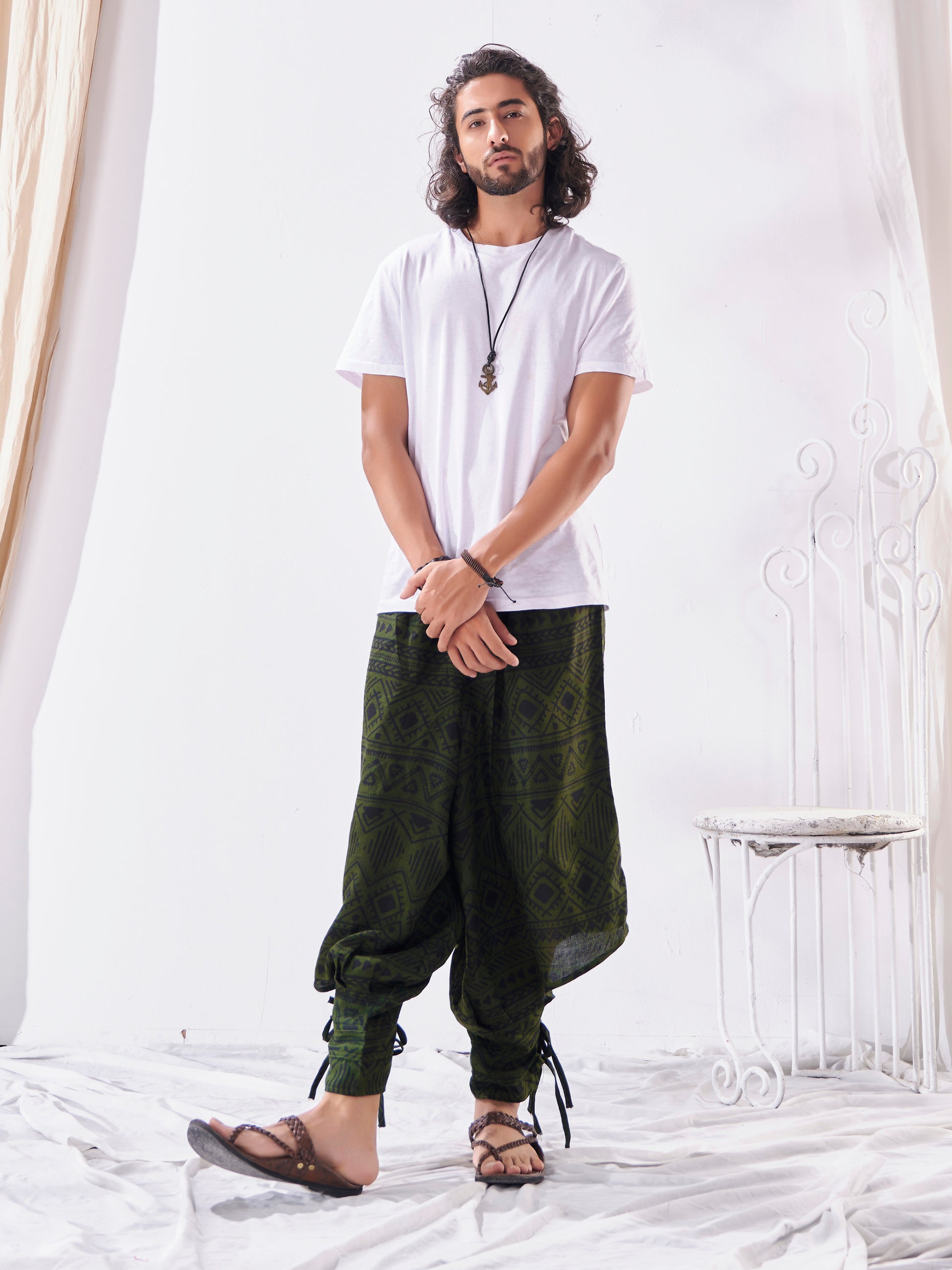 Buy Men's Green Thai Boho Hippy Harem Pants For Travel Track Hippie Unisex Pant