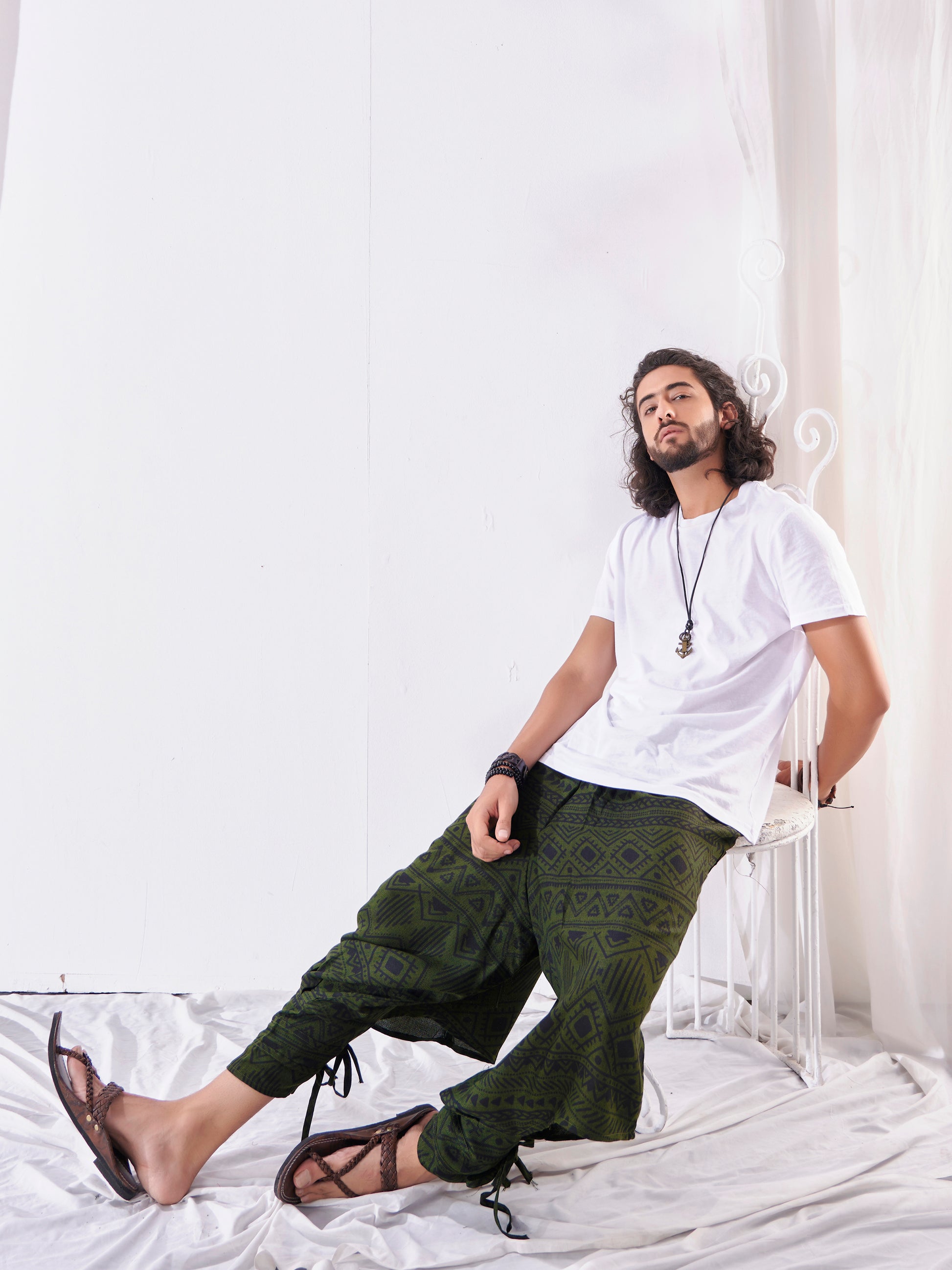 Buy Men's Green Thai Boho Hippy Harem Pants For Travel Track Hippie Unisex Pant