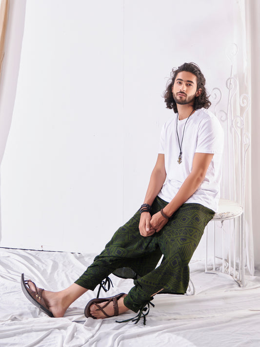 Buy Men's Green Thai Boho Hippy Harem Pants For Travel Track Hippie Unisex Pant