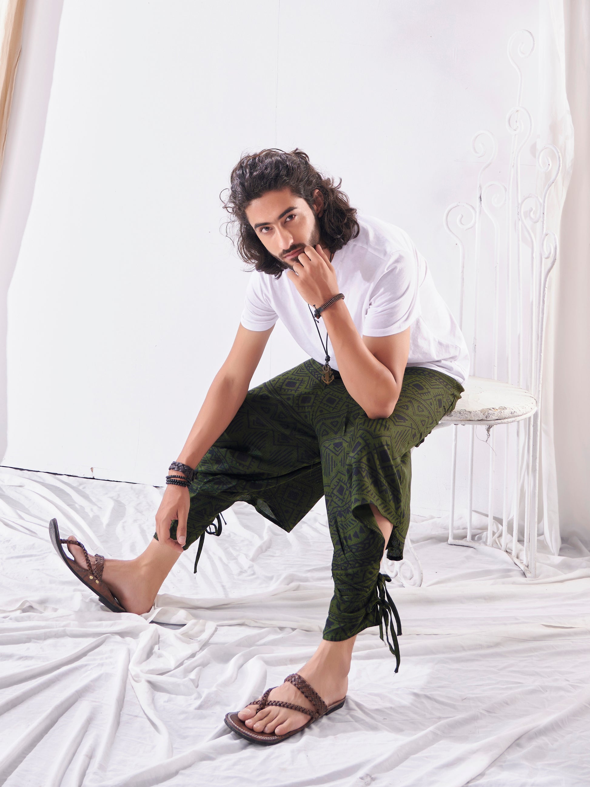 Buy Men's Green Thai Boho Hippy Harem Pants For Travel Track Hippie Unisex Pant