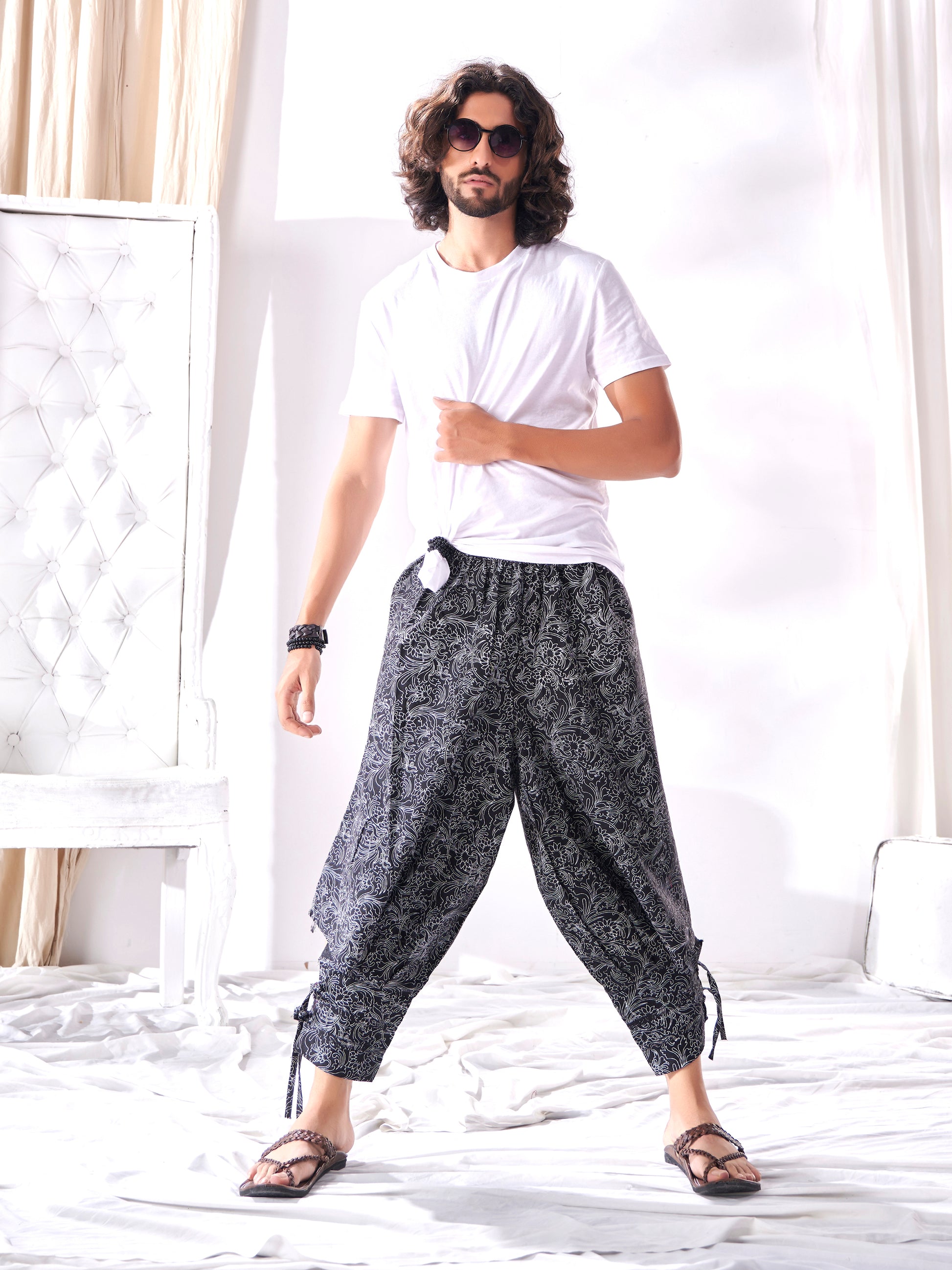 Men's Floral Print Bottom Boho Hippy Harem Pants Unisex Yoga Track Pant