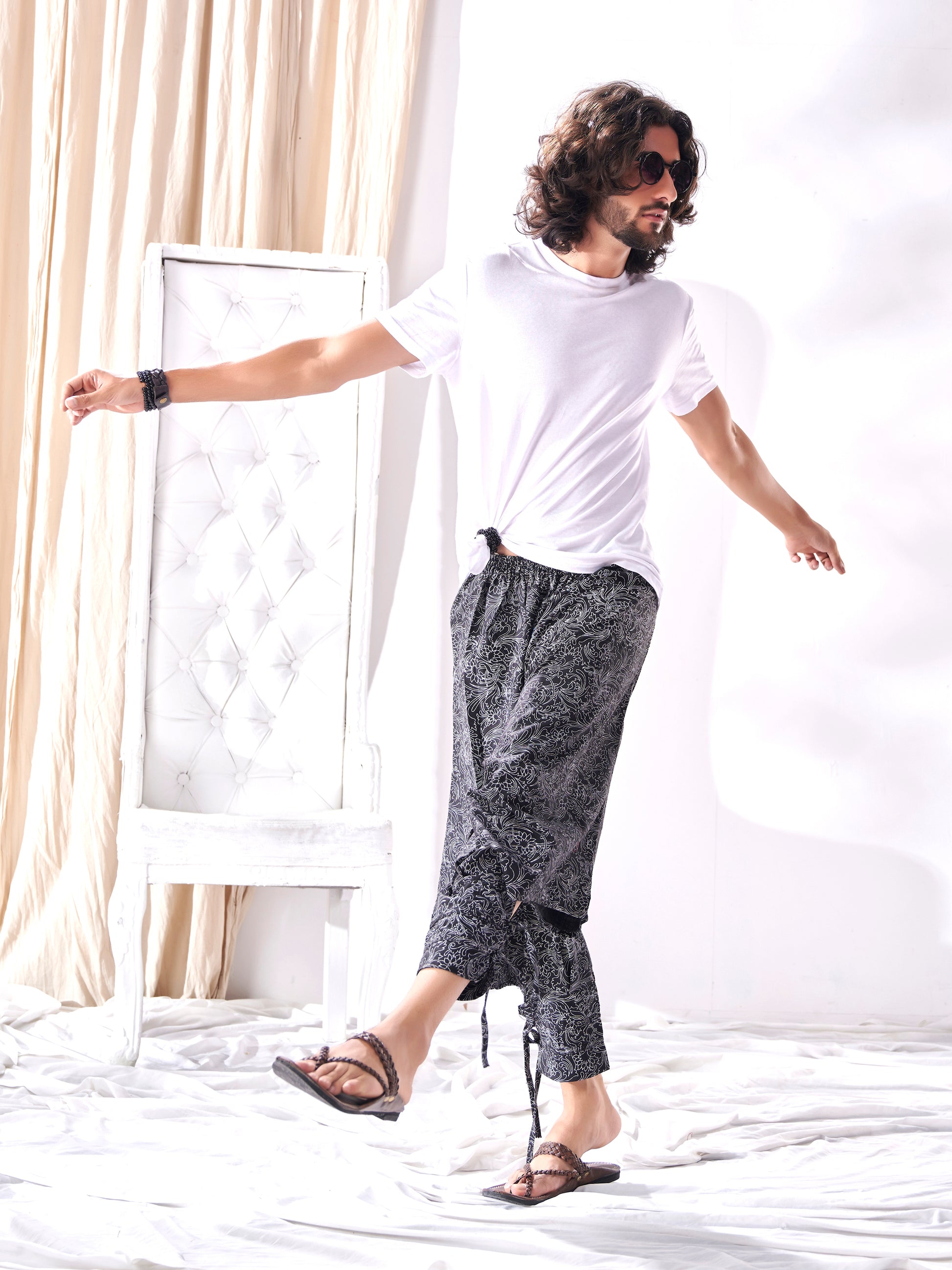 Men's Floral Print Bottom Boho Hippy Harem Pants Unisex Yoga Track Pant