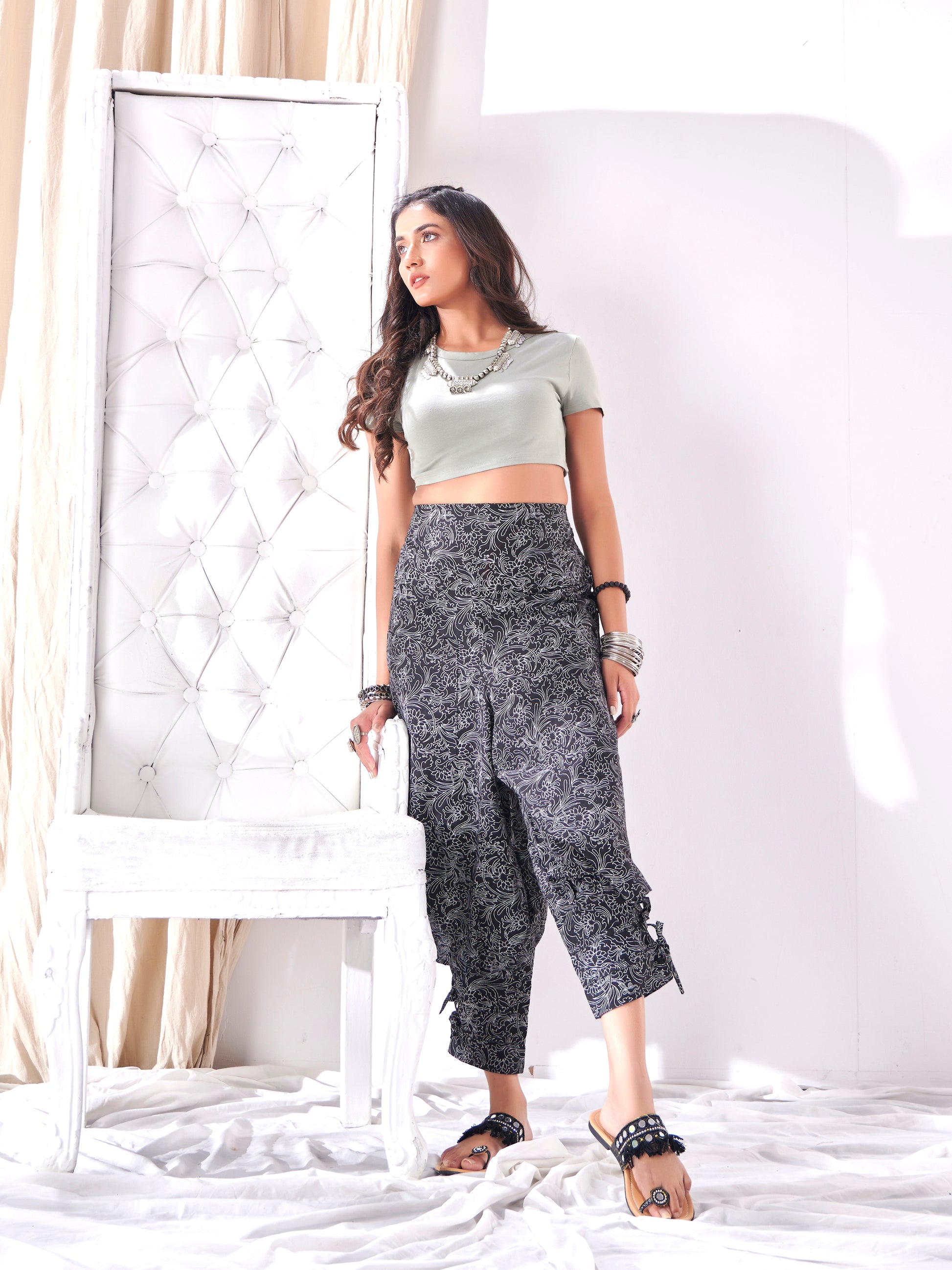 Buy Women's Black Floral Boho Hippy Harem Balloon Pant Unisex Yoga Track Hippie Pant