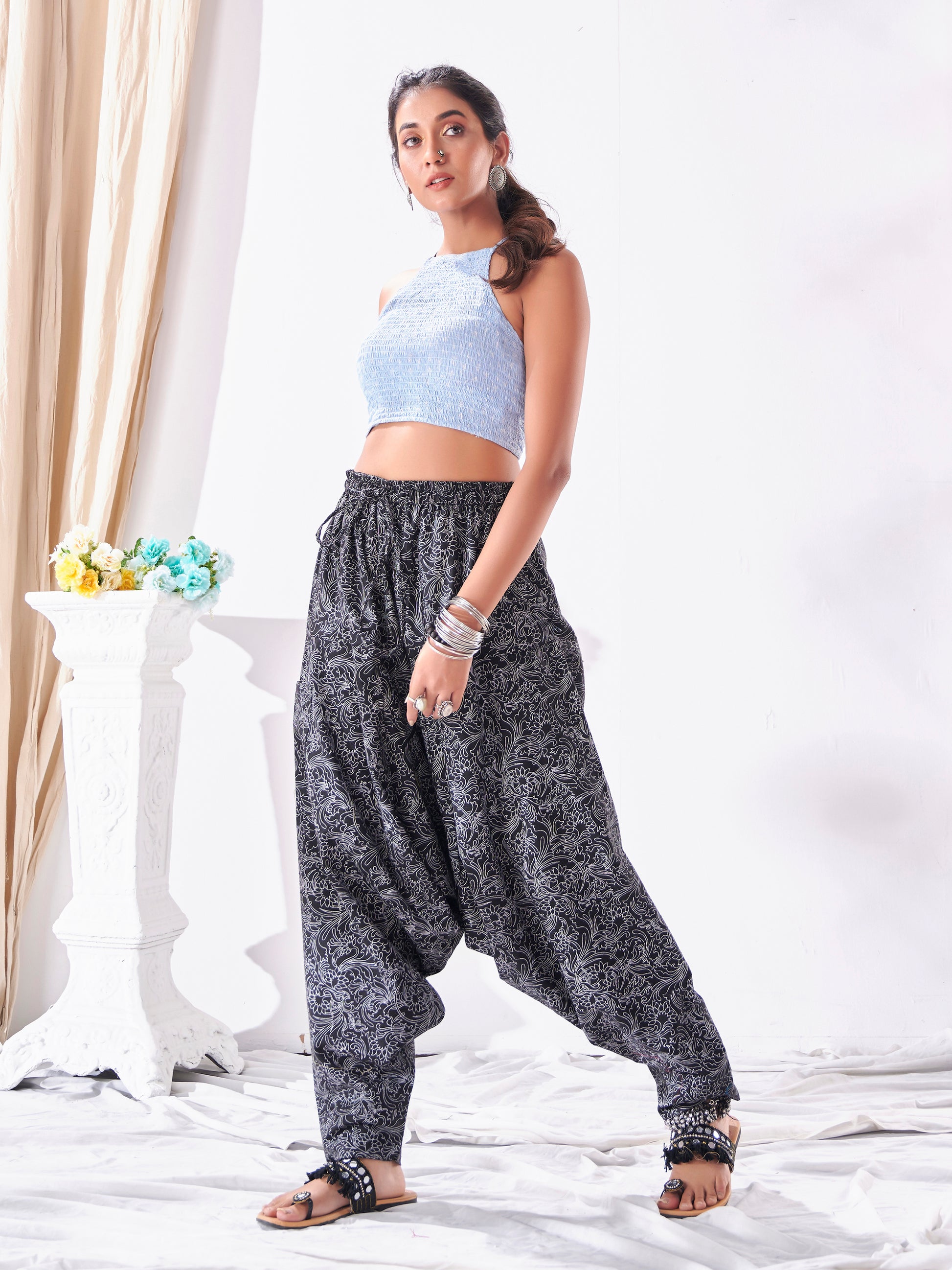 Women's Ankled Floral Print Hippy Boho Harem Pants Unisex Yoga Dance Traveller Track Pant