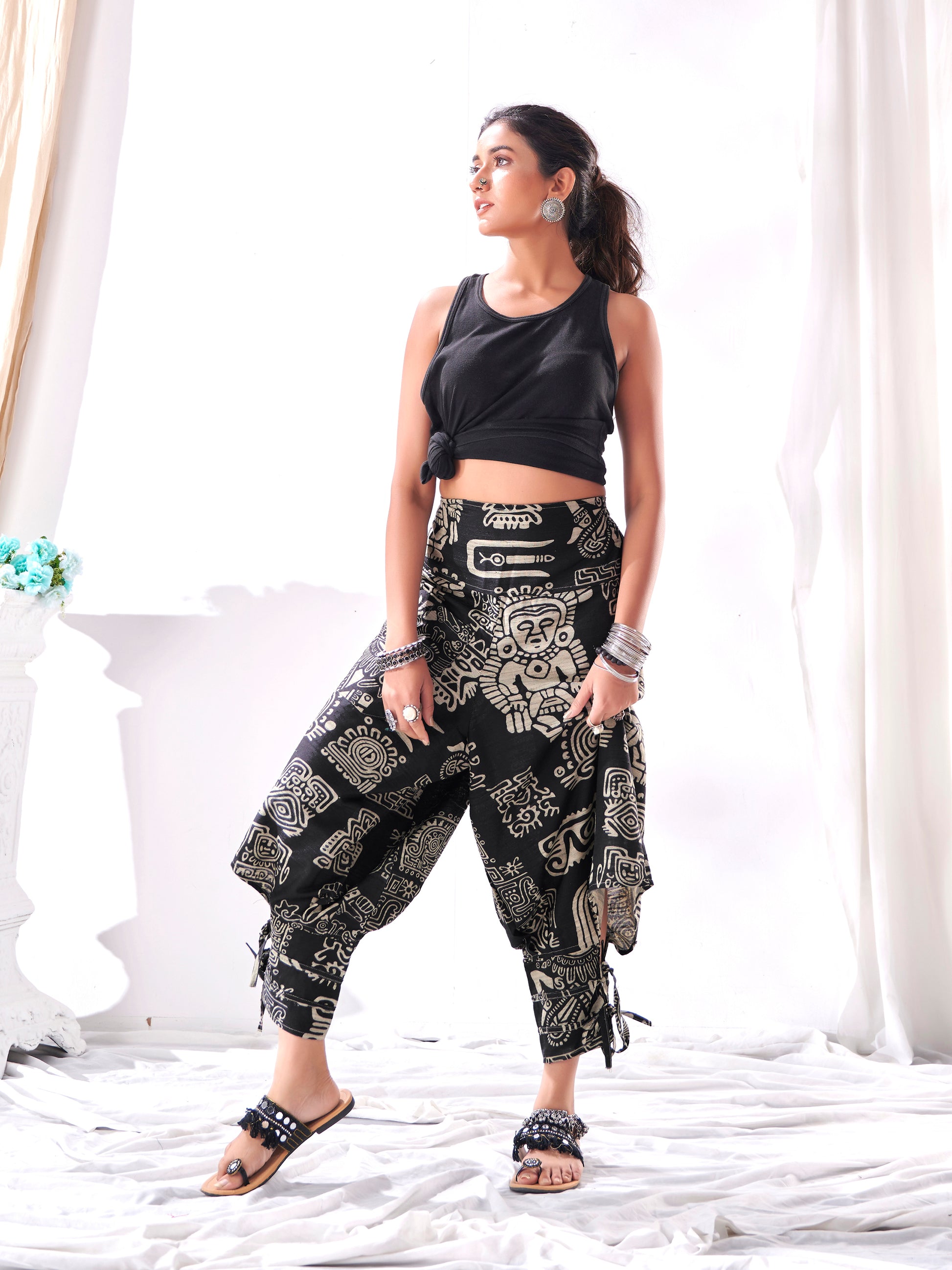 Women's Tribal Art Print Genie Hippy Looks Harem Pants Unisex Yoga Dance Traveller Track Pant