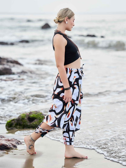 Buy Women's Artistic Black White Vintage Unisex Hippy Harem Pants For Travel Yoga