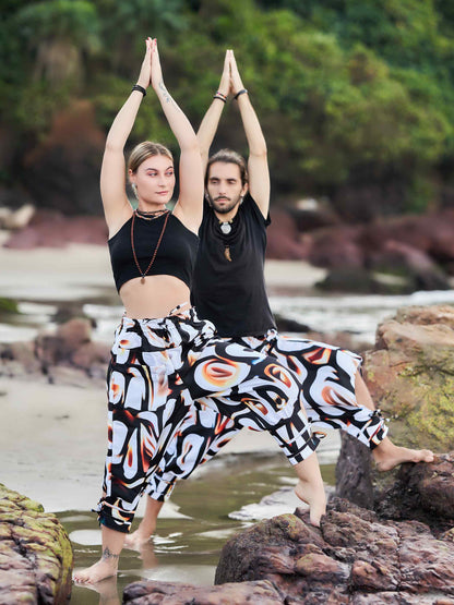 Buy Women's Artistic Black White Vintage Unisex Hippy Harem Pants For Travel Yoga