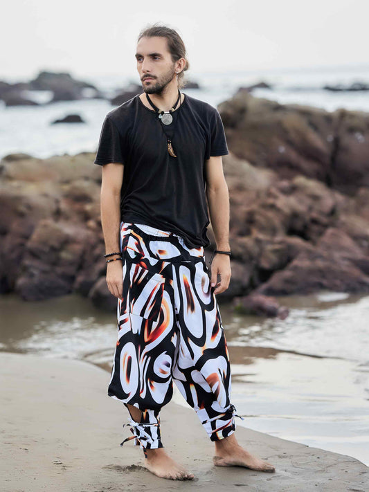 Buy Women's Artistic Black White Vintage Unisex Hippy Harem Pants For Travel Yoga