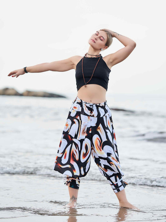 Buy Women's Artistic Black White Vintage Unisex Hippy Harem Pants For Travel Yoga