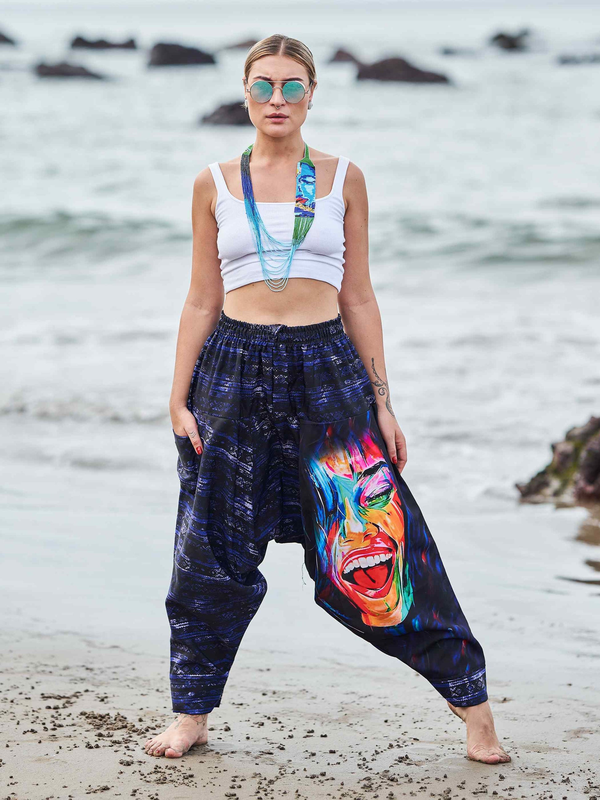 Buy Women's Artistic Paint Print Bohemian Hippy Harem Hammer Pants