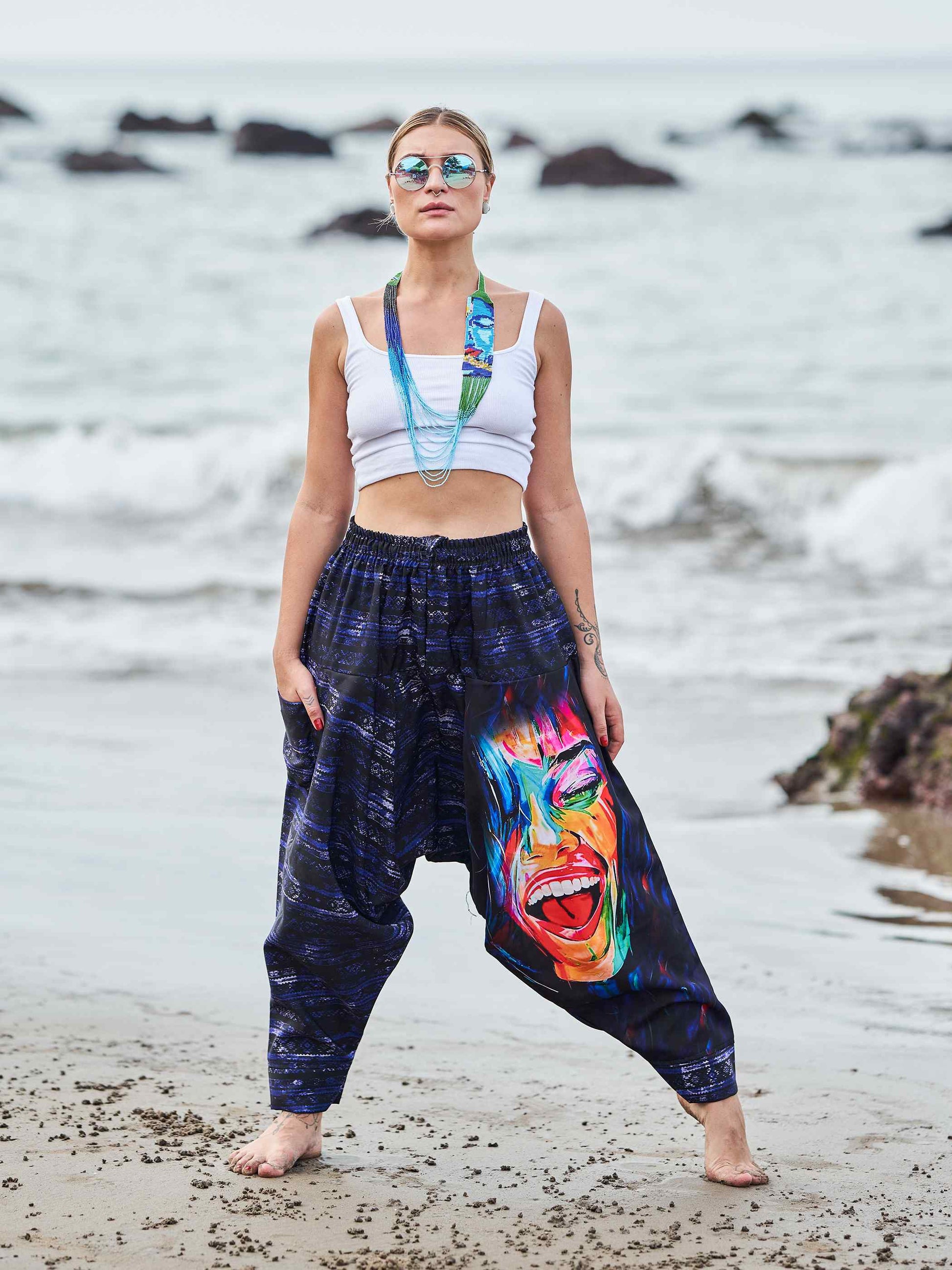 Buy Women's Artistic Paint Print Bohemian Hippy Harem Hammer Pants