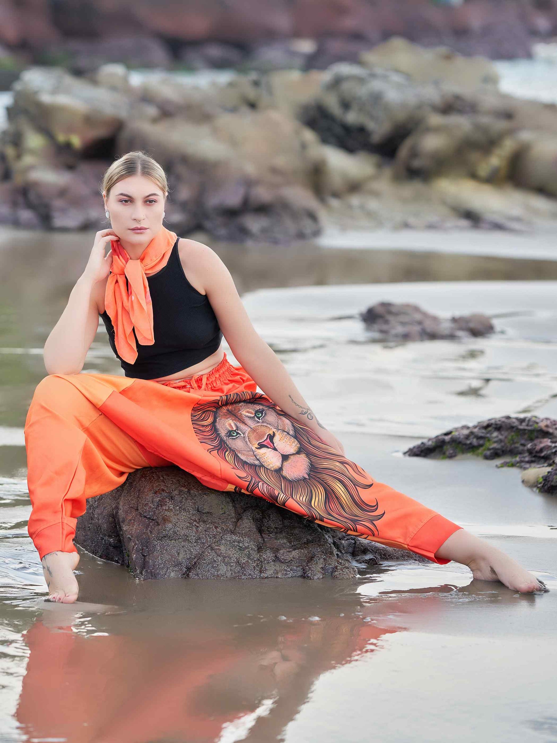 Buy Women's Artistic Orange Lion Bohemian Hippy Harem Pants For Yoga