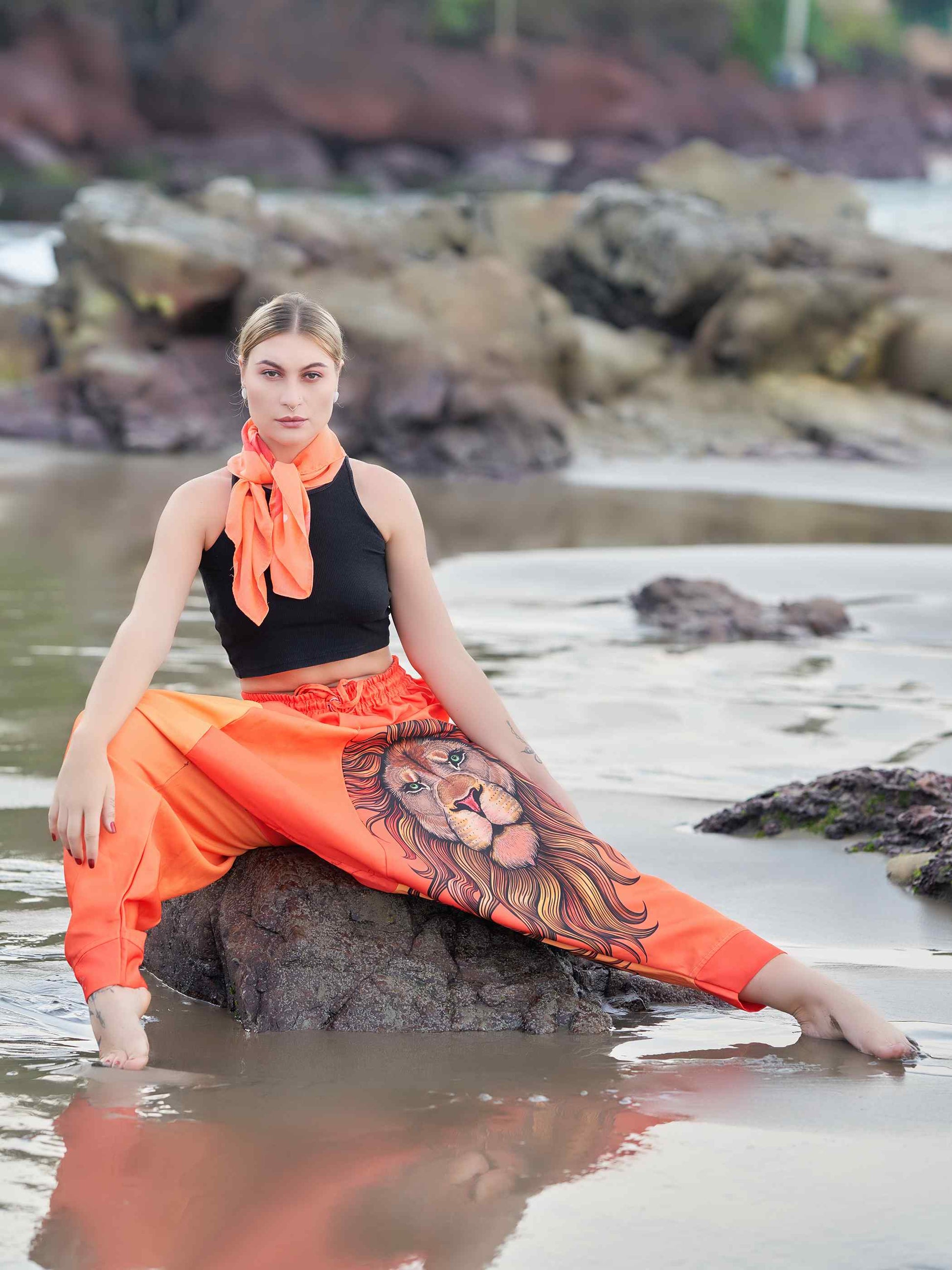 Buy Women's Artistic Orange Lion Bohemian Hippy Harem Pants For Yoga