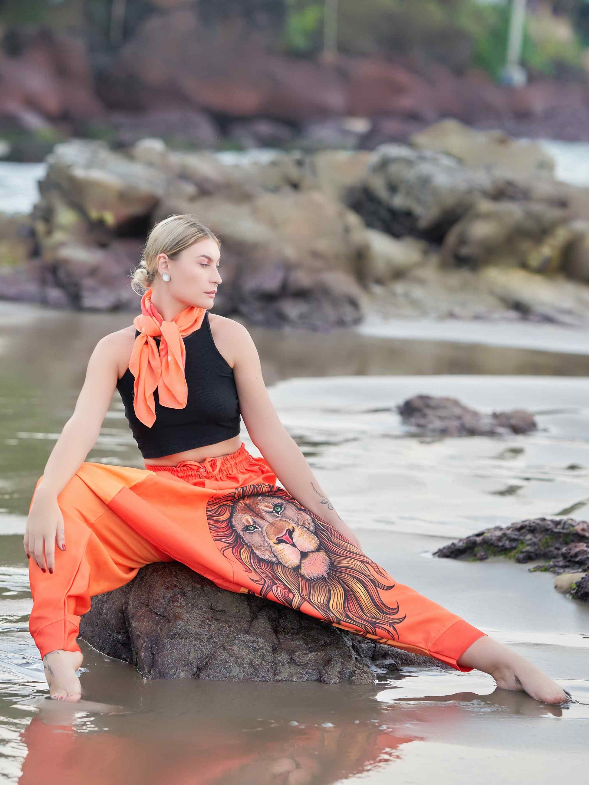 Buy Women's Artistic Orange Lion Bohemian Hippy Harem Pants For Yoga
